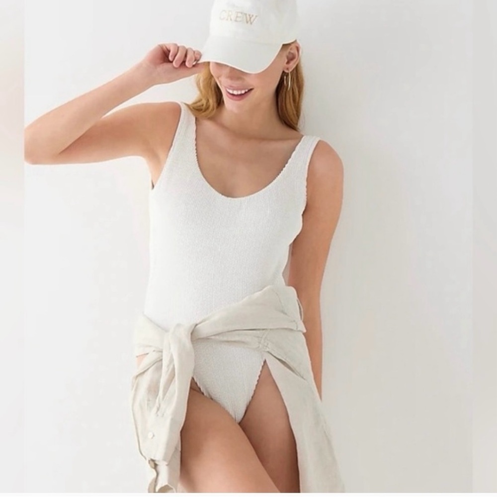 NWT J Crew white scrunchie scoop neck one piece suit